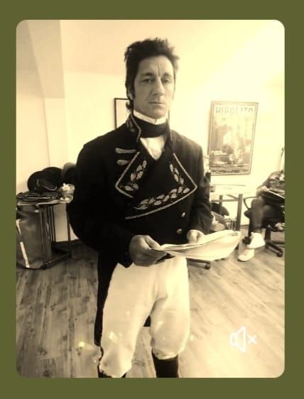 Nelson Taffarel caracterizado como José Artigas, foto en tono sepia